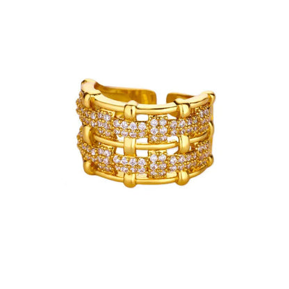 Δαχτυλίδι χρυσό ατσάλι με διπλή σειρά στρας- R259