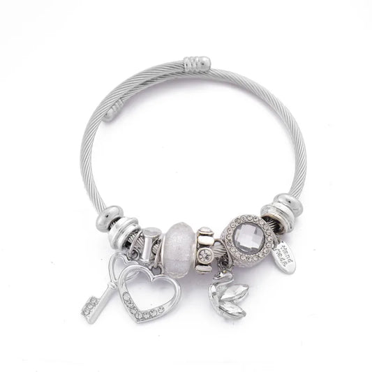 Bracciale bangle in acciaio con dettagli rossi e cigno -BR088