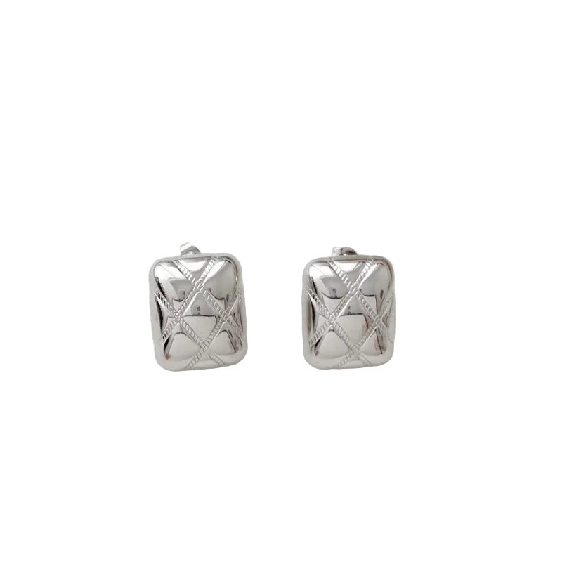 Earrings of steel rectangles with silver - EA003