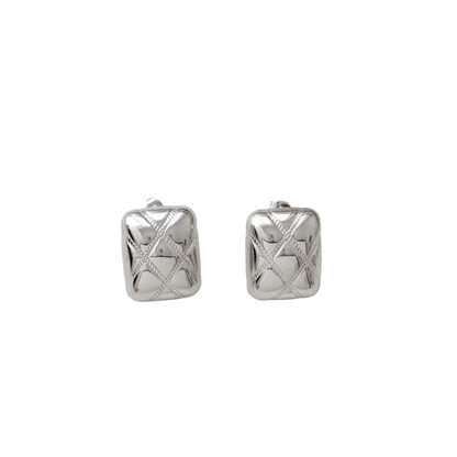 Earrings of steel rectangles with silver - EA003