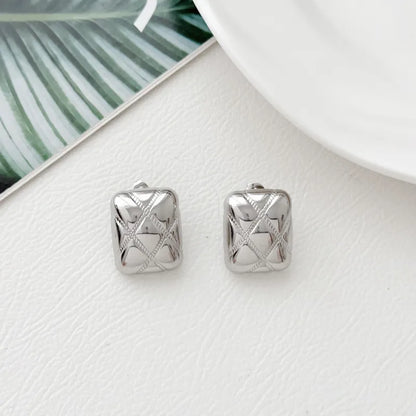 Earrings of steel rectangles with silver - EA003
