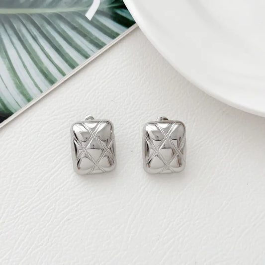 Earrings of steel rectangles with silver - EA003
