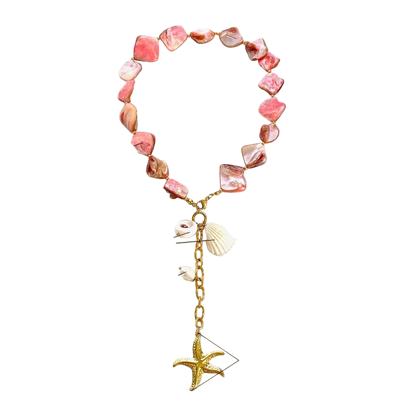 Κολιέ ατσάλινο με κόκκινα κοχύλια- NE619