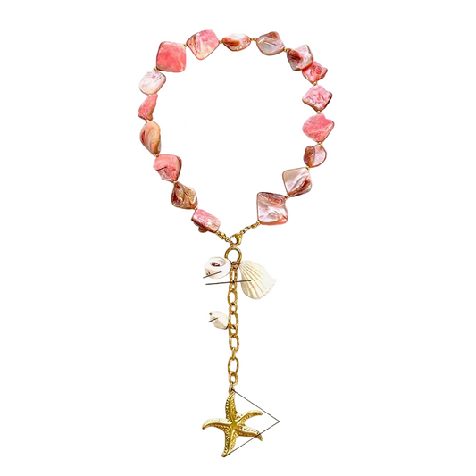 Κολιέ ατσάλινο με κόκκινα κοχύλια- NE619