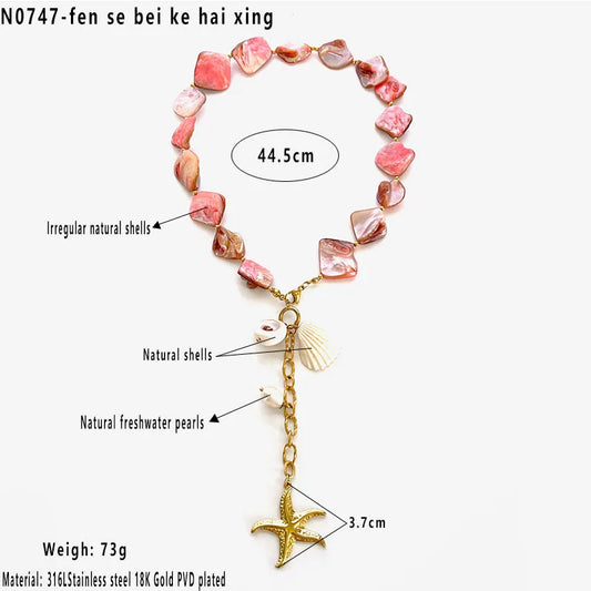 Κολιέ ατσάλινο με κόκκινα κοχύλια- NE619