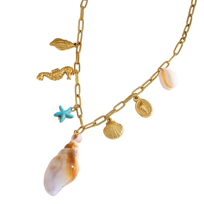 Κολιέ επιχρυσωμένο ατσάλι με καλοκαιρινά charms - NE665