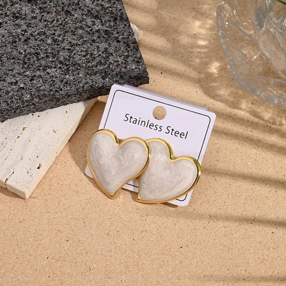 Σκουλαρίκια ατσάλι με λευκή καρδιά-EA579