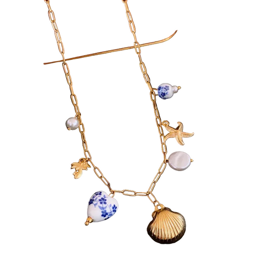 Κολιέ ατσάλινο με χρυσά στοιχεία - ne605