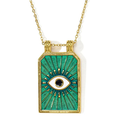 Κολιέ επιχρυσωμένο ατσάλι ορθογώνιο τιρκουάζ με μάτι-NE555