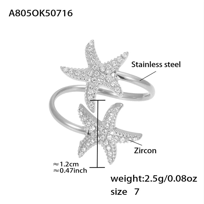 Δαχτυλίδι ατσάλι με αστερία και zircon - R376