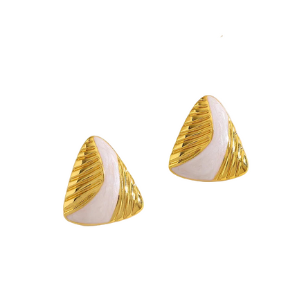 Earrings gilded steel triangles with white-ea491