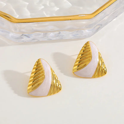 Earrings gilded steel triangles with white-ea491