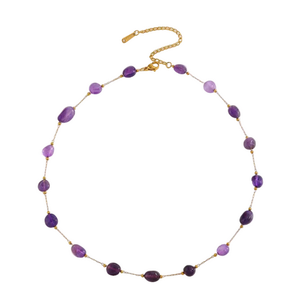 Κολιέ επιχρυσωμένο ατσάλι με μωβ πέτρες - NE681