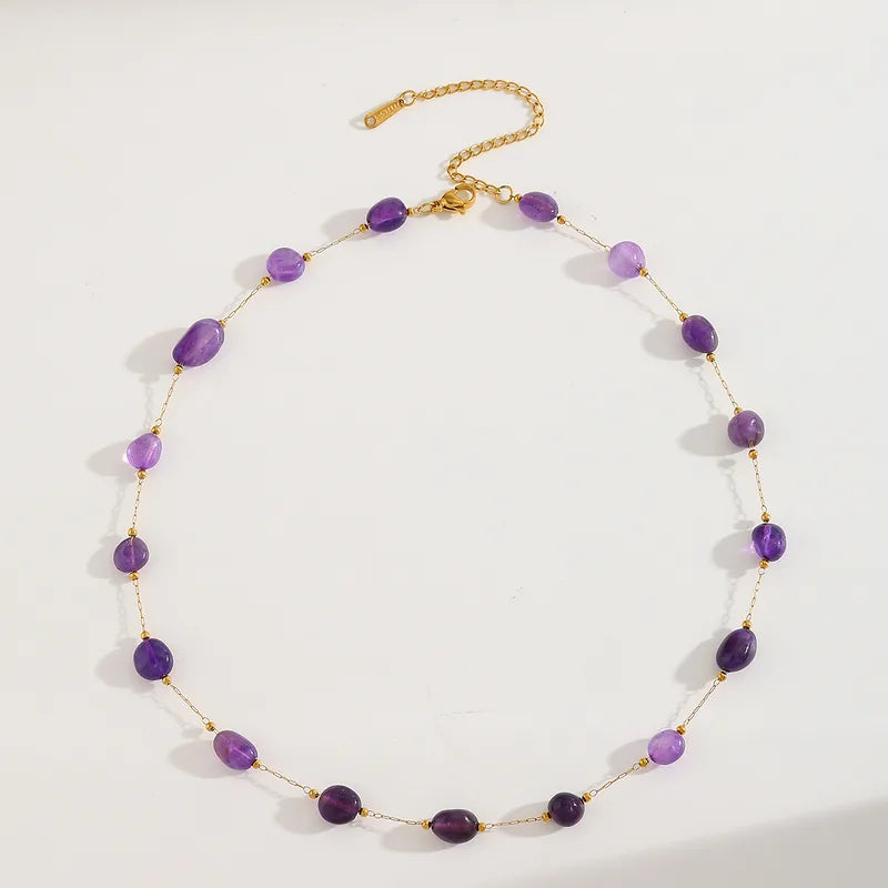 Κολιέ επιχρυσωμένο ατσάλι με μωβ πέτρες - NE681