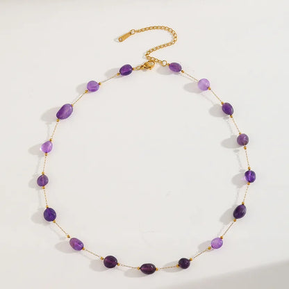 Κολιέ επιχρυσωμένο ατσάλι με μωβ πέτρες - NE681