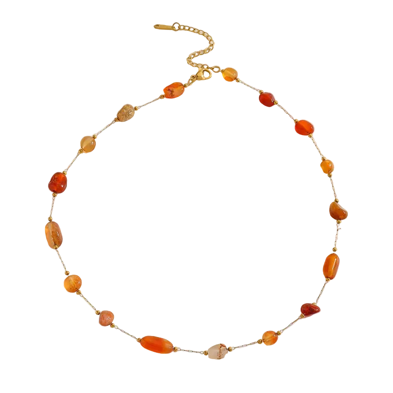 Κολιέ ατσάλινο με πορτοκαλί πέτρες - NE626