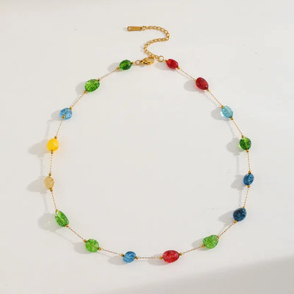 Κολιέ ατσάλινο με πολύχρωμες πέτρες - NE627