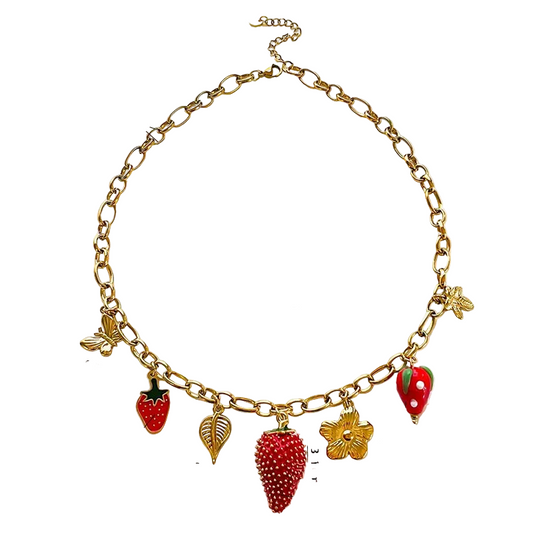 Κολιέ επιχρυσωμένο ατσάλι με φράουλες- NE687