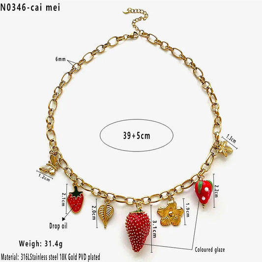 Κολιέ επιχρυσωμένο ατσάλι με φράουλες- NE687