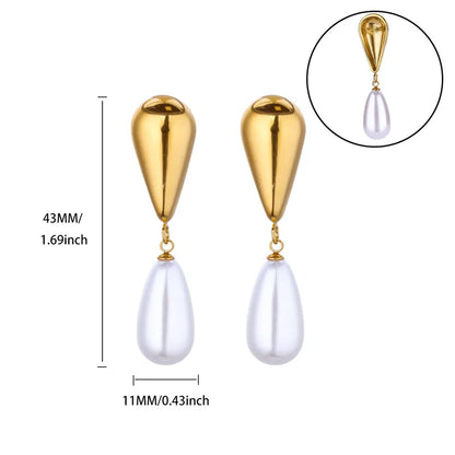 Earrings gold steel with pearl tear-ea273