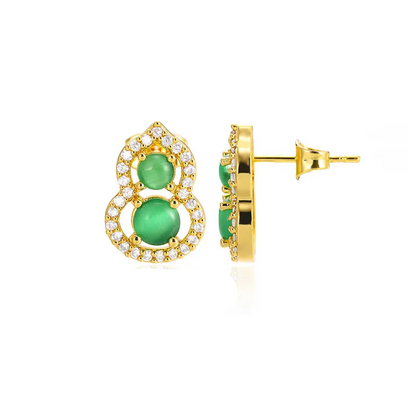 Straight steel earrings and two green stones-ea449