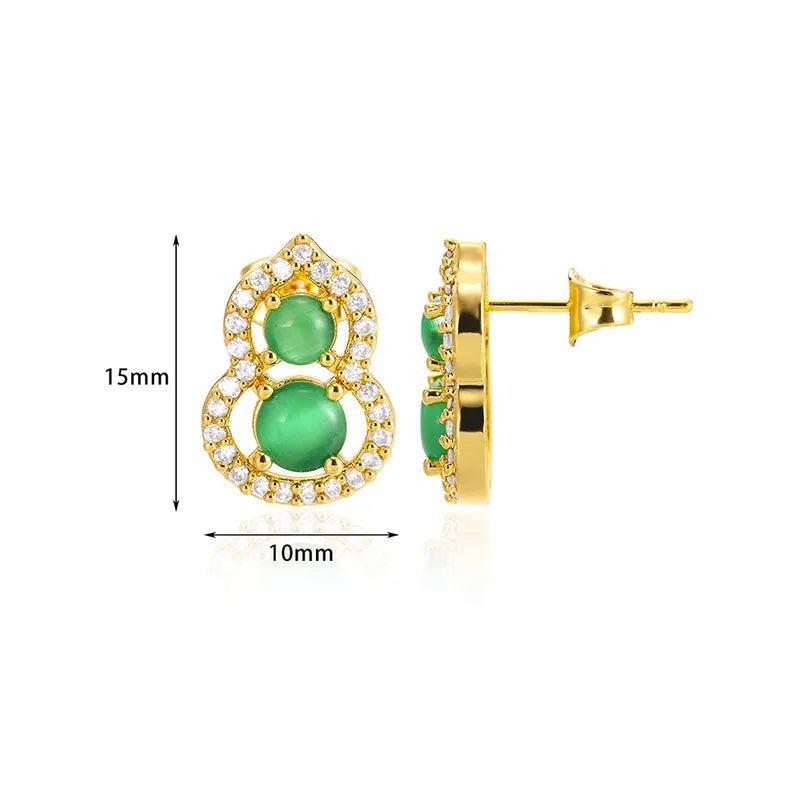 Straight steel earrings and two green stones-ea449