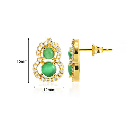 Straight steel earrings and two green stones-ea449