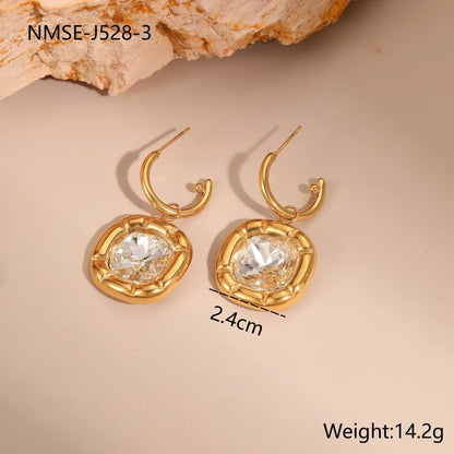 Σκουλαρίκια επιχρυσωμένο ατσάλι καμπυλωτό τετράγωνο με λευκό ζιργκον-EA468