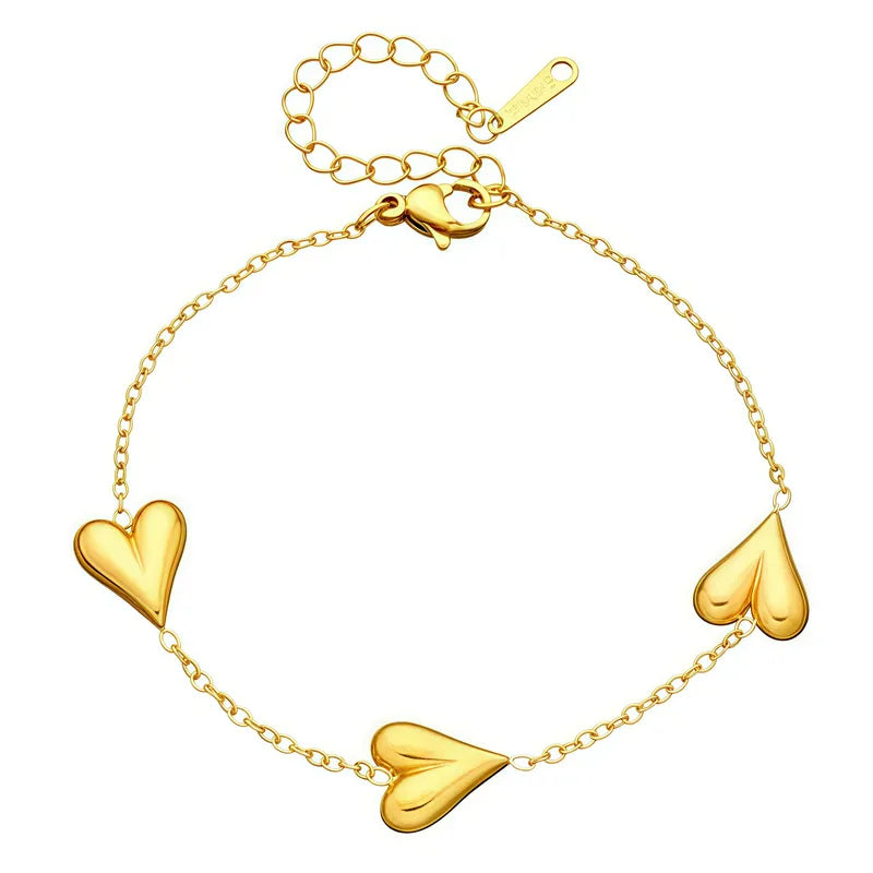 Βραχιόλι επιχρυσωμένο ατσάλι με καρδιές-BR117