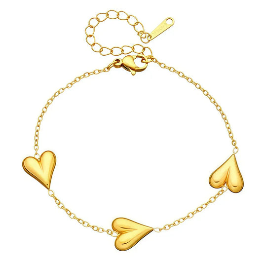 Βραχιόλι επιχρυσωμένο ατσάλι με καρδιές-BR117