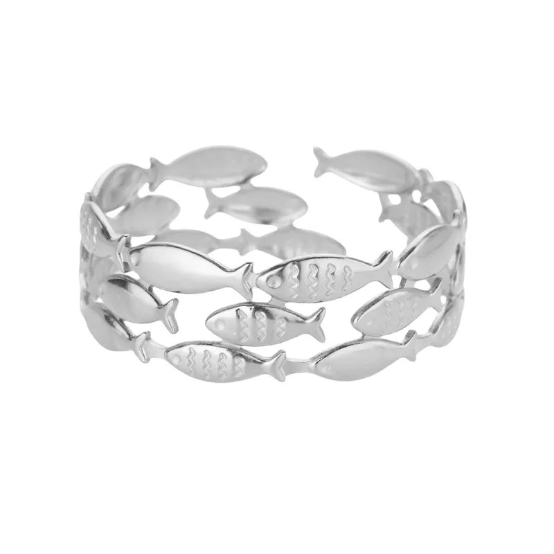 Βραχιόλι ατσάλινο με ψάρια ασημί - BR384