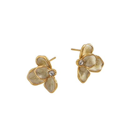 Earrings gilded steel beige petals with zircon-ea268