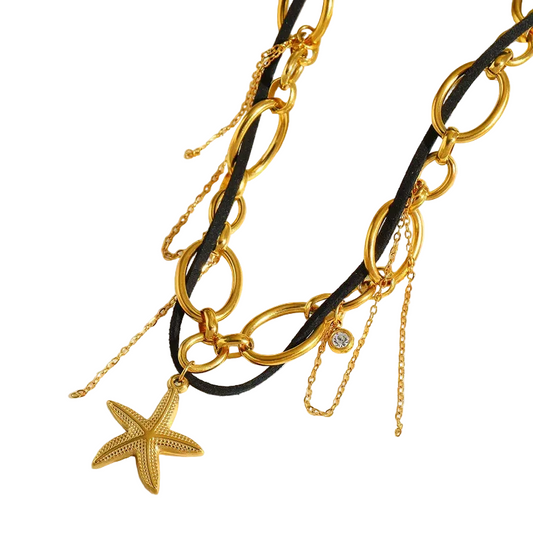 Κολιέ επιχρυσωμένο ατσάλι μπλεγμένο με αστερία-NE639