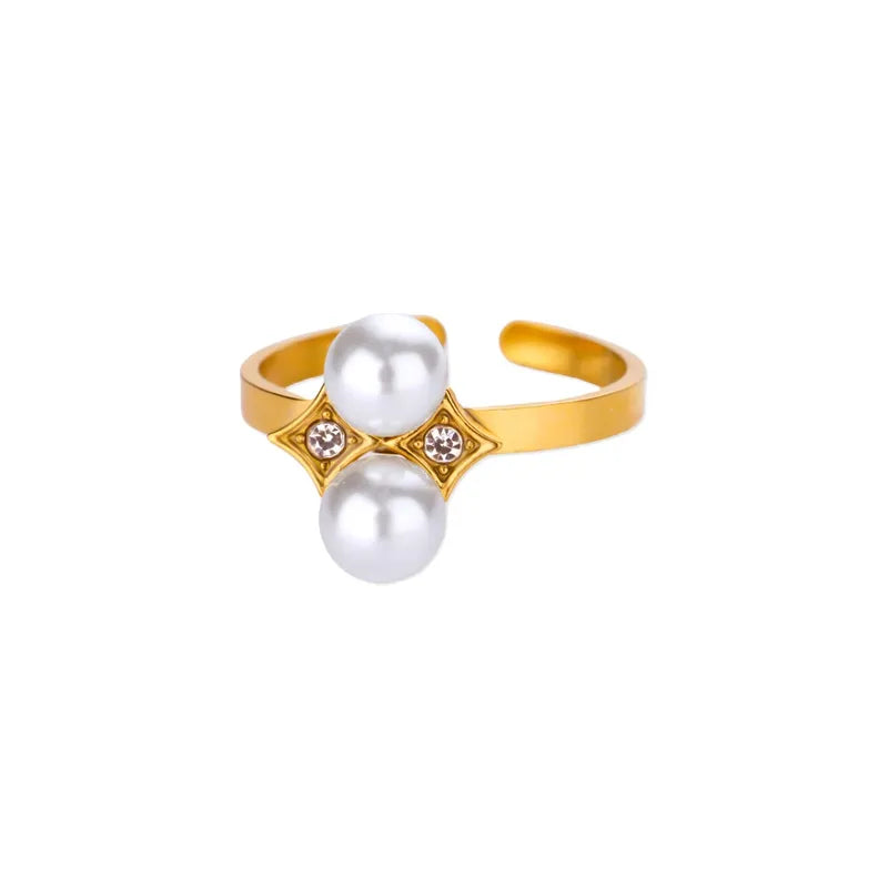 Ring of steel gold with pearls - R160