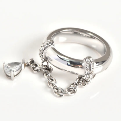 Δαχτυλίδι ατσάλι με αλυσίδα και κρύσταλλα-R238