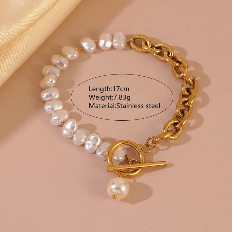 Bratara din otel placat cu aur cu perle-BR281