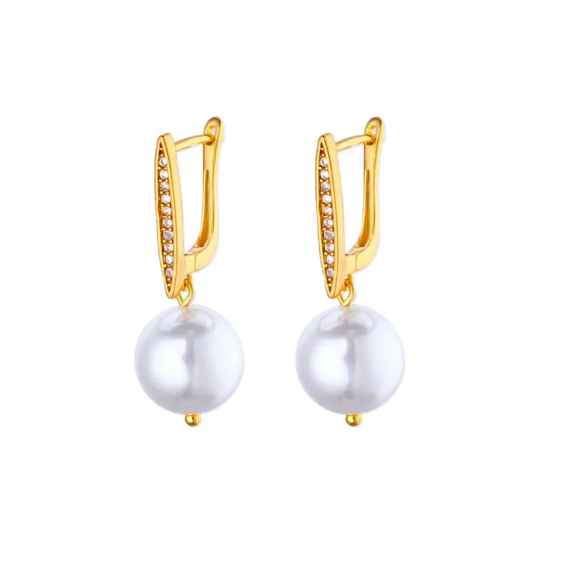 Earrings gilded steel with pearls and rhinestones-ea604