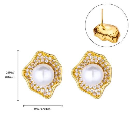 Earrings gold steel shaped with rhinestones and pearls-ea494
