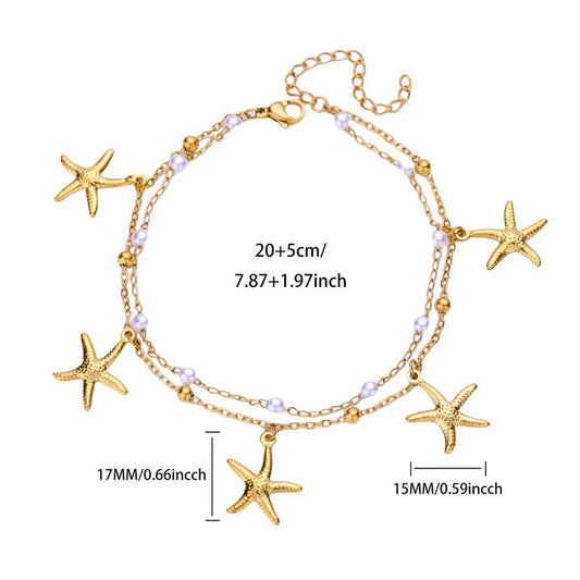 Βραχιόλι ποδιού ατσάλινο με αστερίες και πέρλες - ΑΝ004