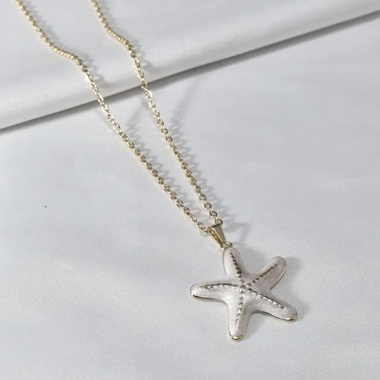 Κολιέ ατσάλινο με λευκό αστερία - NE601