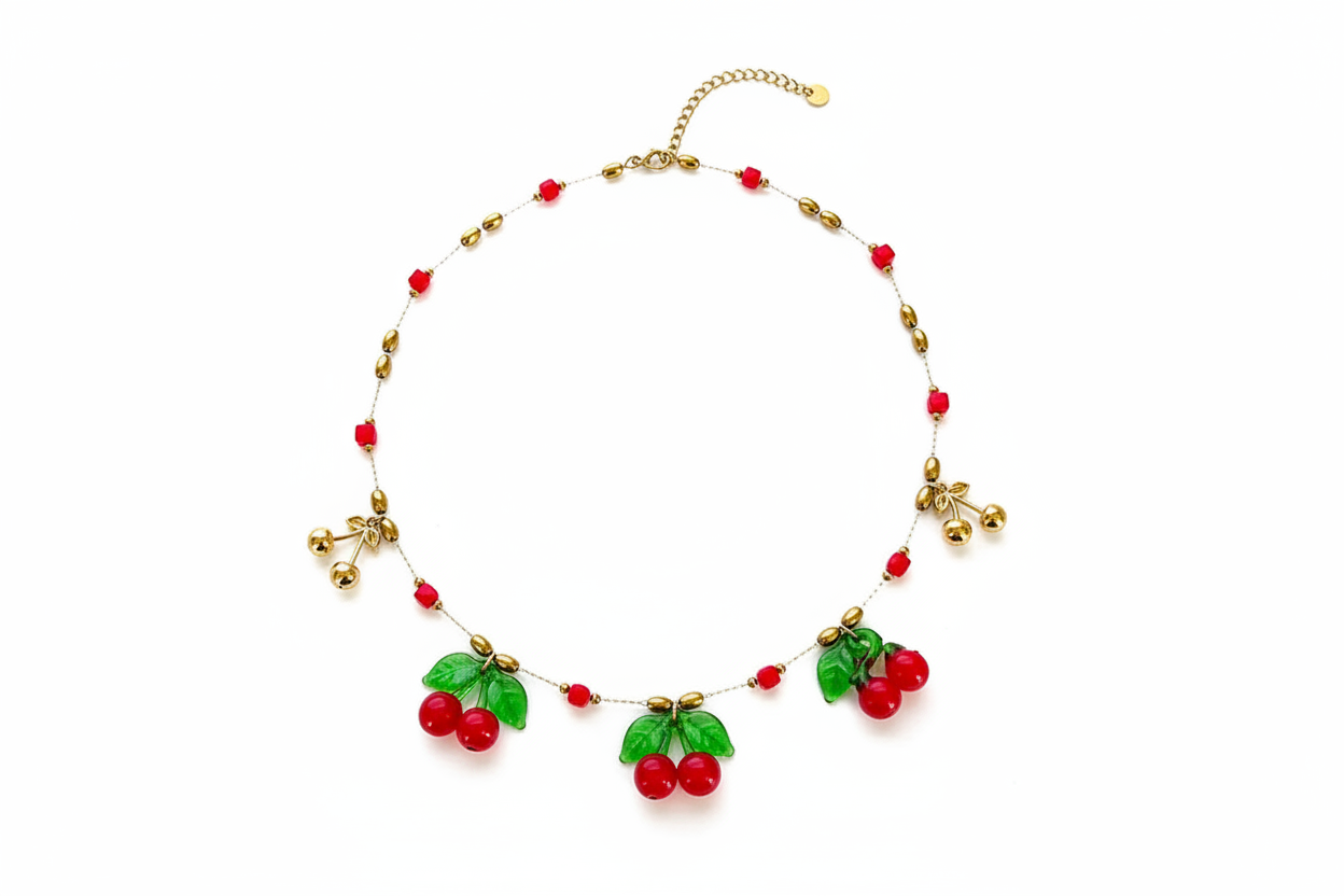 Κολιέ επιχρυσωμένο ατσάλι με κεράσια - NE744