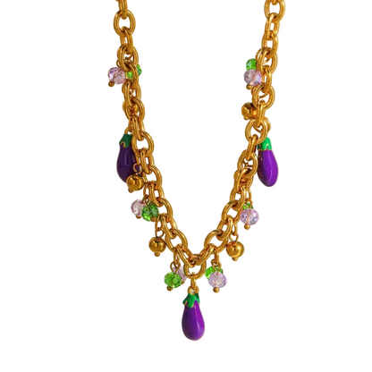 Κολιέ ατσάλινο με κρεμαστές μελιτζάνες - NE613