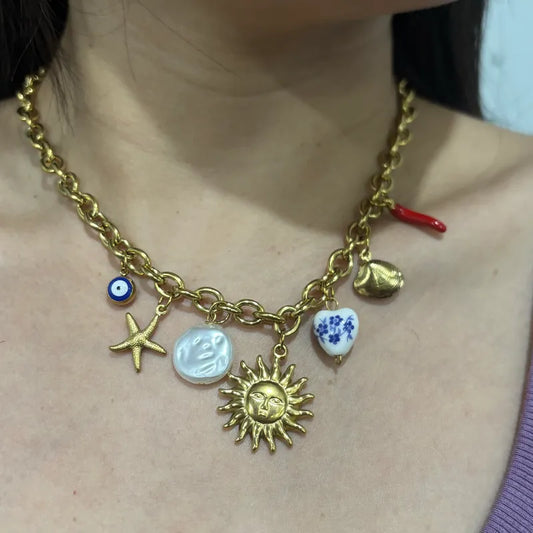 Κολιέ ατσάλινο με καλοκαιρινά charms -  NE085