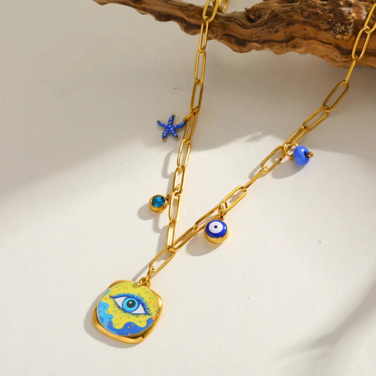 Κολιέ επιχρυσωμένο ατσάλι με μάτια  - NE767