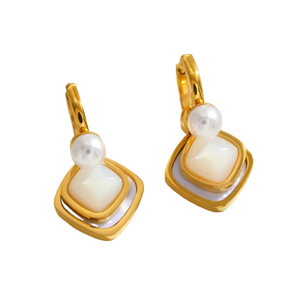 Earrings Gold Plated steel with rhombus and pearl-ea052