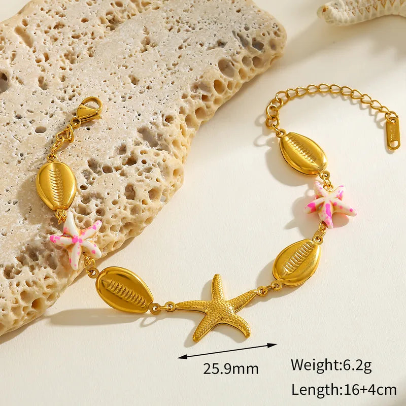 Βραχιόλι επιχρυσωμένο ατσάλι ροζ με αστερίες - BR418