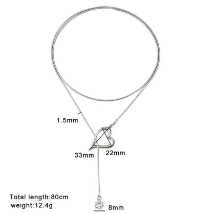 Κολιέ ατσάλι με καρδιά και στρας-NE058