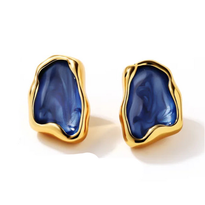 Cercei din oțel placat cu aur cu umplutură albastră-EA644