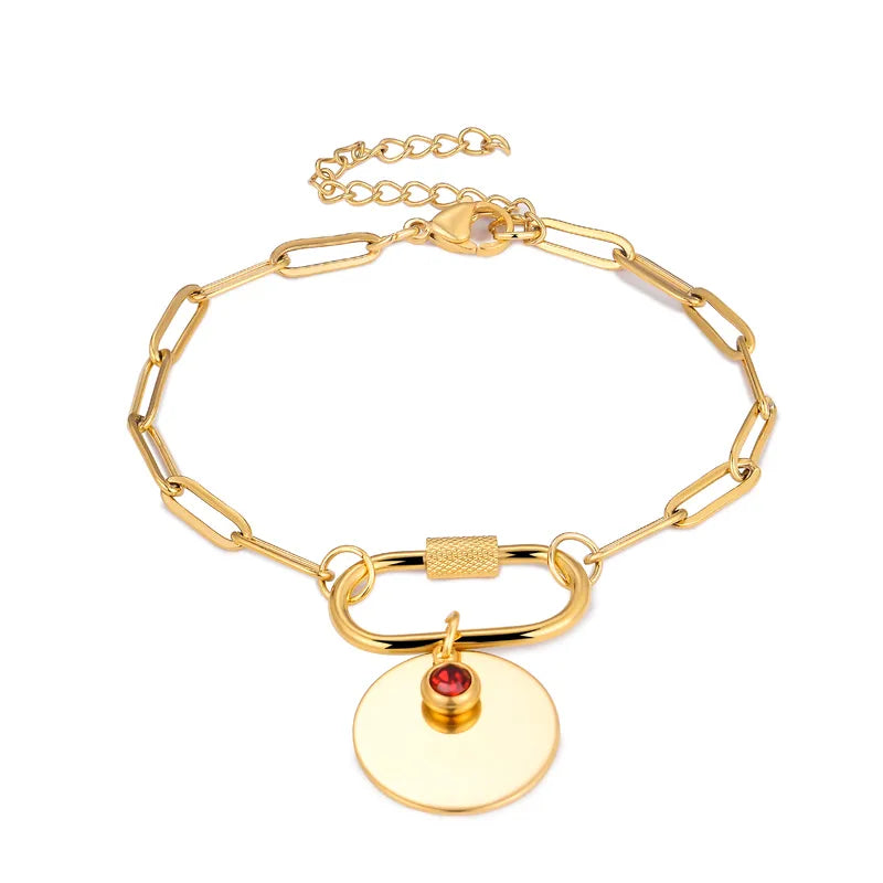 Βραχιόλι επιχρυσωμένο ατσάλι με κόκκινη πέτρα - BR404