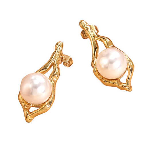 *Σκουλαρίκια ατσάλι με πέρλα-EA569